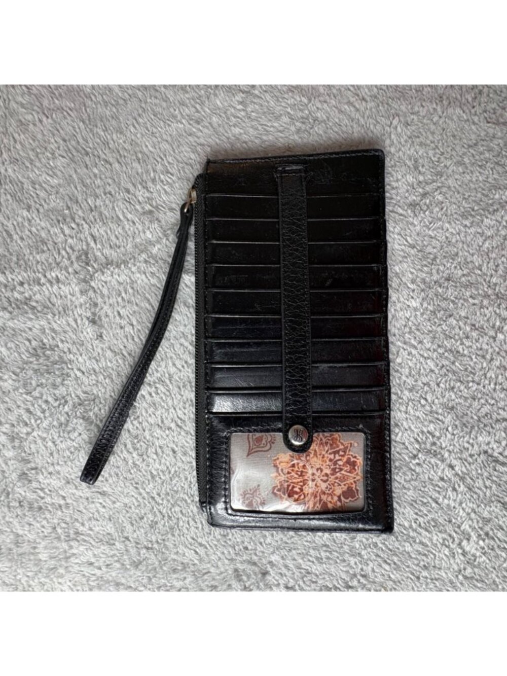 Hobo Black Leather Wristlet Wallet With Card Slots  Zippered Pouch 8"x4.5" - Picture 2 of 8